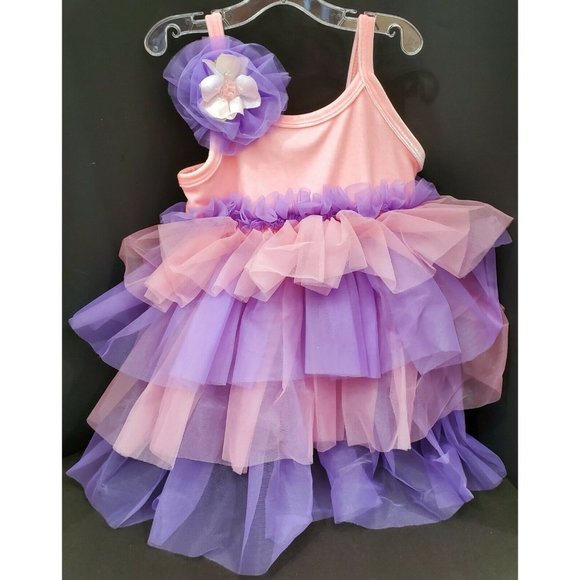 Pink & purple DANCE COSTUME Fancy Party DRESS w/ Tulle ruffles Child Size XS - Picture 1 of 9